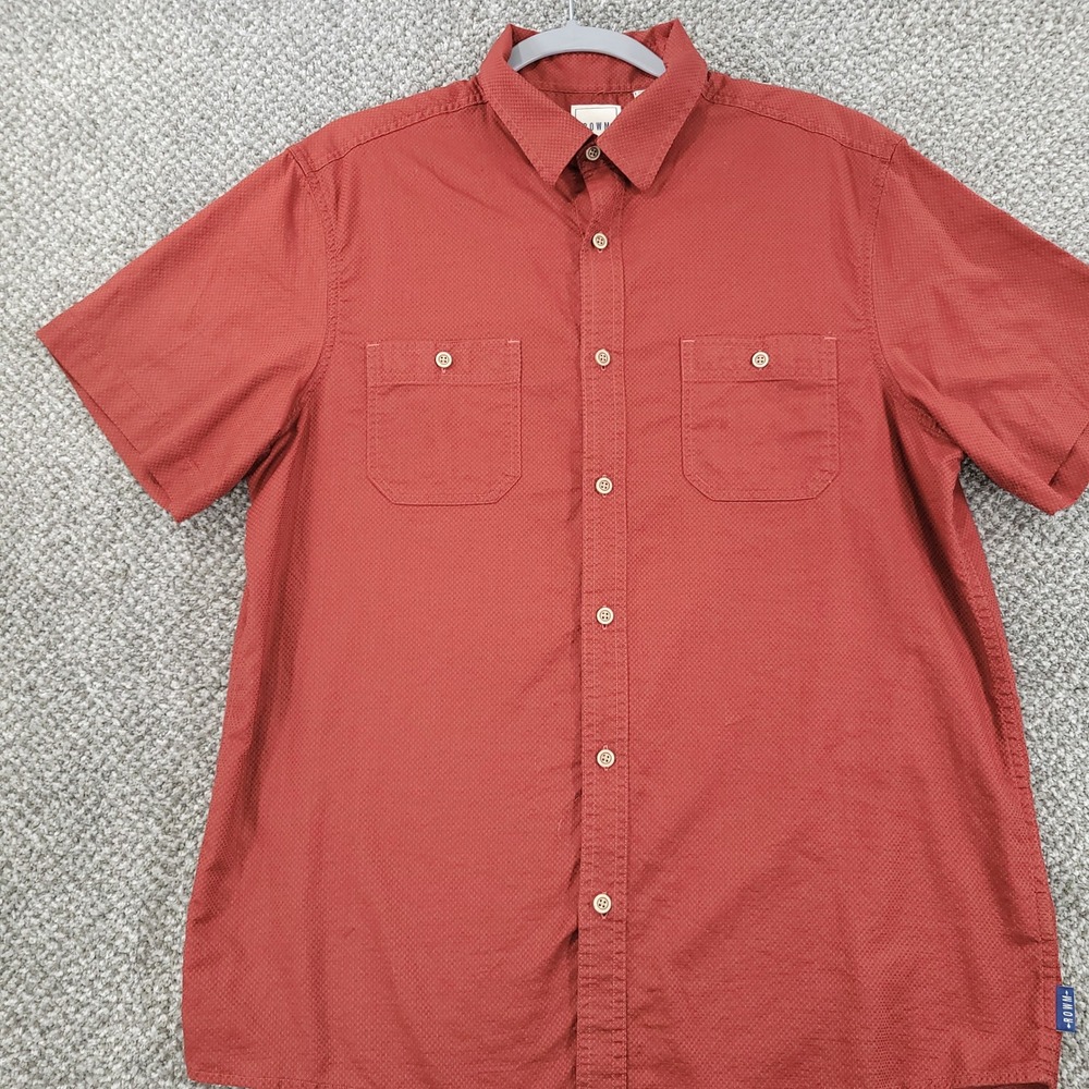 ROWM Mens Large Rust Orange Short Sleeve Button Down Textured Cotton Shirt